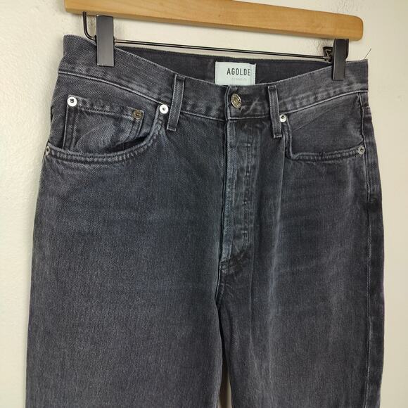 Agolde Lana Jean Womens 27 Straight Leg Black‎ Knee Rip Button Fly High Waist - Picture 2 of 9